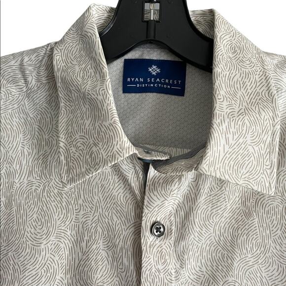 Ryan Seacrest Distinction Tan white shirt sleeve button down collared shirt med - Picture 2 of 10